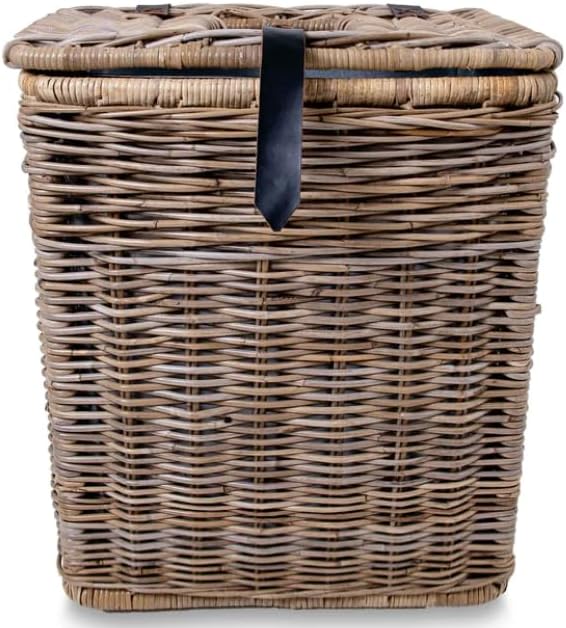 The Basket Lady Drop-in Wicker Rectangular Trash Basket with Metal Liner 20 in L x 13 in W x 24 in H 19 Gallon Capacity Serene Grey…