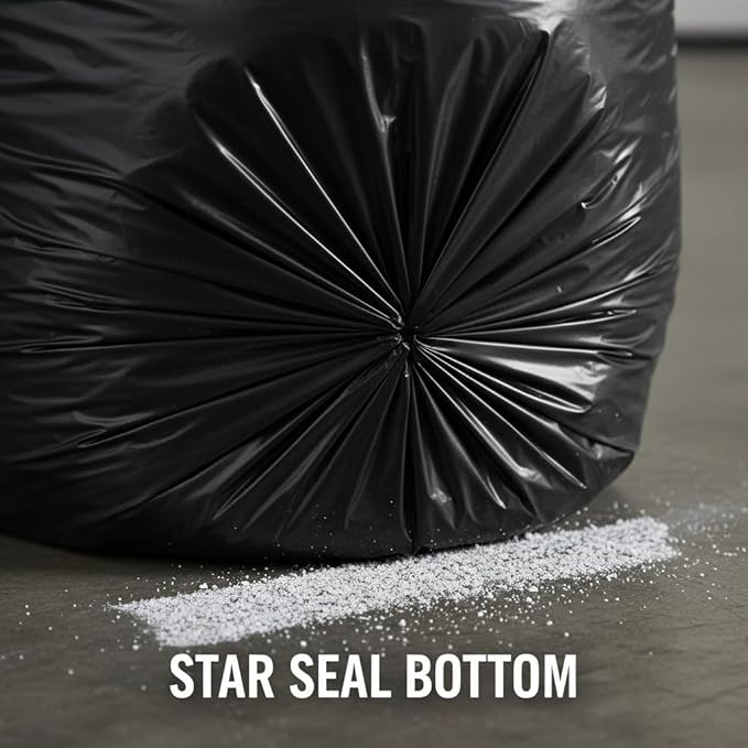Ultra-Strong Trash Bags 44x55 Inches 2 Mils Thick 50 Count – Heavy Duty Black Garbage Bags with Star Seal Bottom 65 Gallon Capacity