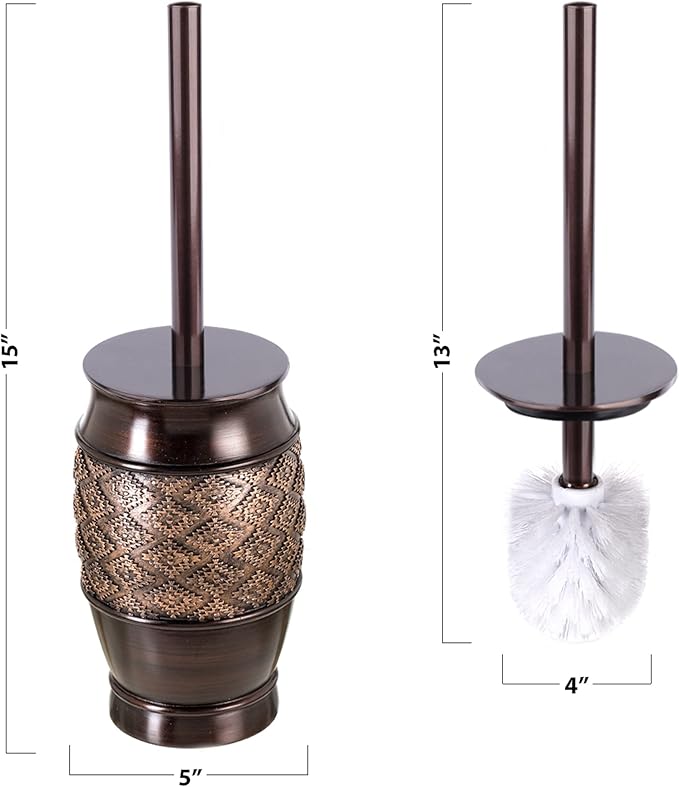 Creative Scents Dublin Brown Bathroom Accessories Set 6-Piece Resin Bathroom Decor Set Includes Toilet Bowl Brush and Holder Tissue Box Cover Soap Dispenser Soap Dish Cup &amp Toothbrush Holder