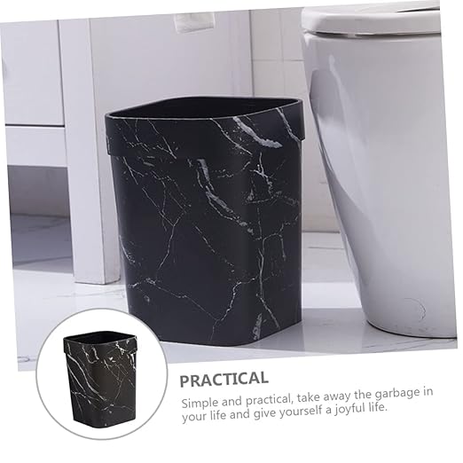 Zerodeko Marbling Waste Bin Small Marble Trash Can Black Marble Waste Baskets Bathroom Black Can Rectangular