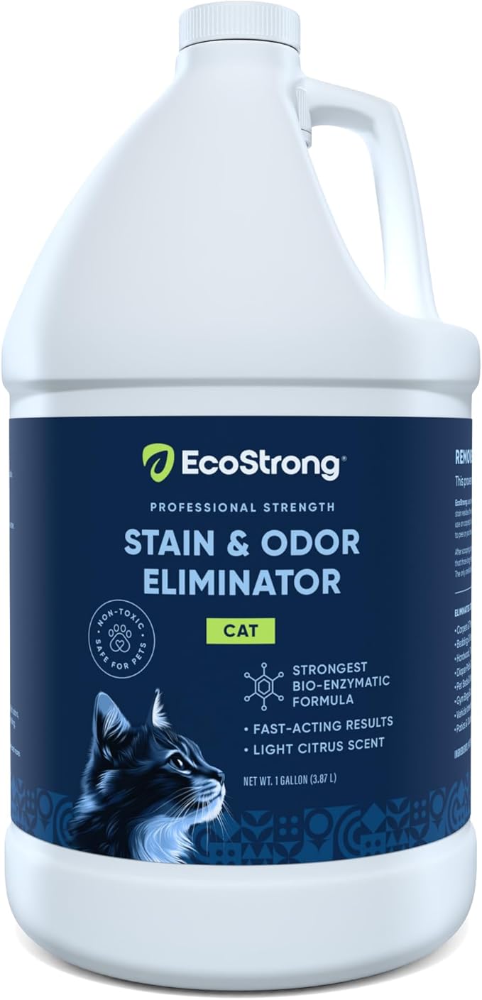 Eco Strong Cat Stain And Odor Remover| Enzyme Urine Odor Neutralizer - Stain Remover for Carpet Litter Boxes Bedding and Laundry [Citrus Scent Gallon Value Size]