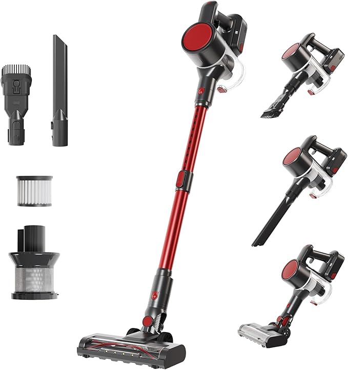 DUMOS Cordless Vacuum Cleaner Lightweight Stick Vacuum Cleaners for Home Powerful Suction &amp LED Lights Rechargeable Battery for Carpets Pet Hair Hardwood Floors