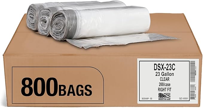 Aluf Plastics 23-26 Gallon 0.9 MIL Clear Garbage Bags With Drawstrings Fits Slim Jim Trash Cans - 28.5 x 39 - Pack of 800 - For Home Office Industrial &amp Municipal
