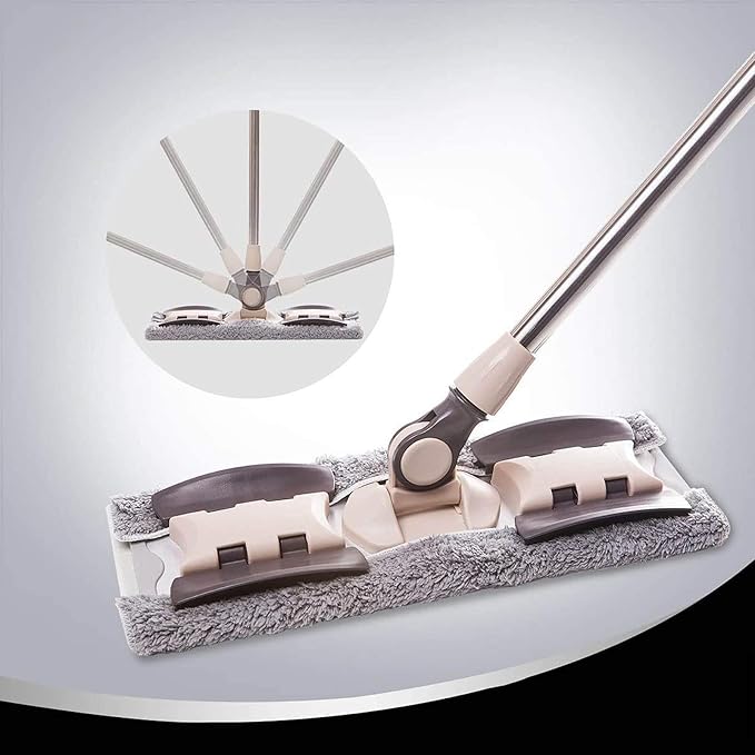 Flat mop with 4 Pads Foldable Scraper 360-degree rotatable Aluminum Alloy Frame Easy-to-Twist Flat
