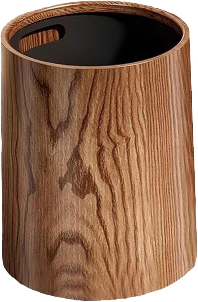 ＫＬＫＣＭＳ Wood Grain Trash Can Garbage Bin Large Capacity Fashion Waste Basket Toilet Paper Basket for Bedroom Bathroom Laundry Kitchen 15L Brown