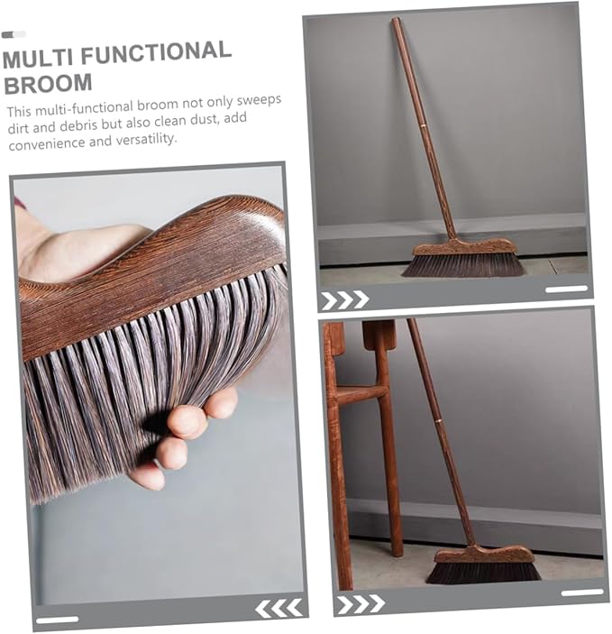 Long Handle Wood Broom with Soft Bristles Ergonomic Floor Cleaning Brush for Home and Kitchen Dust Sweeper for Corners and Under Furniture Static Household Cleaning Tool