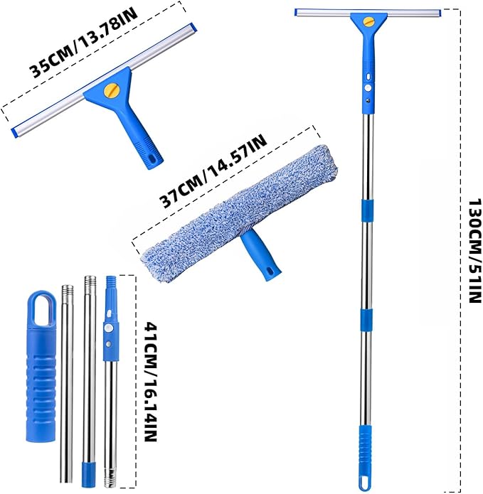 Professional Window Cleaning kit 2-in-1 Window Squeegee with 51 Extension Poles Suitable for Indoor &amp Outdoor Windows High Glass High Windows Multi-Purpose Car Windshield Cleaning