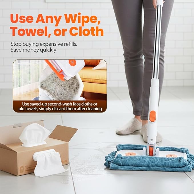 Convenient Cloth Changing Mini Mop No-Touch Dirty Cleaning Flat Dust Mop Rotating Automatic Cloth Changing Mop for House Wall Bathroom Toilet Corners Door Window (White-1pcs)