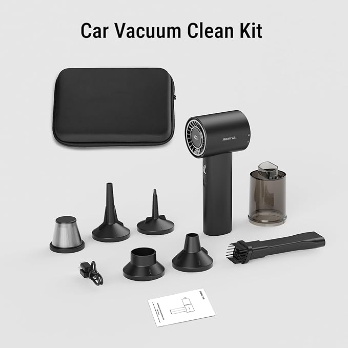 REIKIYA Car Vacuum Cleaner Portable Cordless 14000PA Compressed Air Duster 150000RPM Blower for Keyboard Computer Cleaning with LED Light&amp 7800mAh Battery Inflator Pump for Balls Inflatable Mattr
