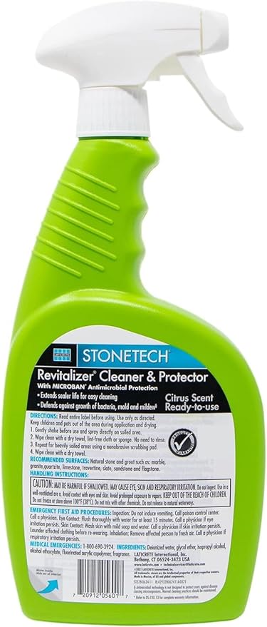 Stone Surface Cleaner Spray for Stonetech Revitalizer Cleaner and Protector - 3‑in‑1 Daily Stone &amp Grout Cleaner - Reseals &amp Refreshes Natural Stone Countertops Floors &amp Tiles (Citrus 24