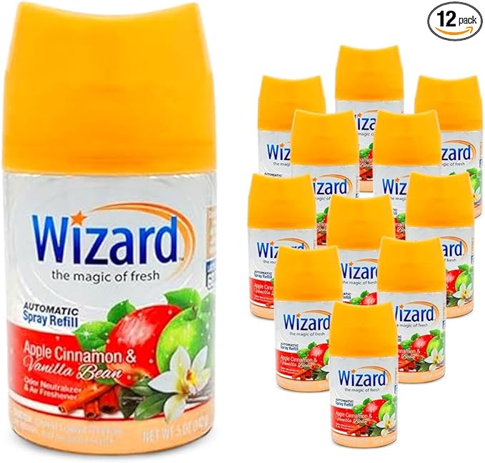12 WIZARD AUTOMATIC SPRAY REFILLS 5 oz APPLE CINNAMON&ampVANILLA BEAN