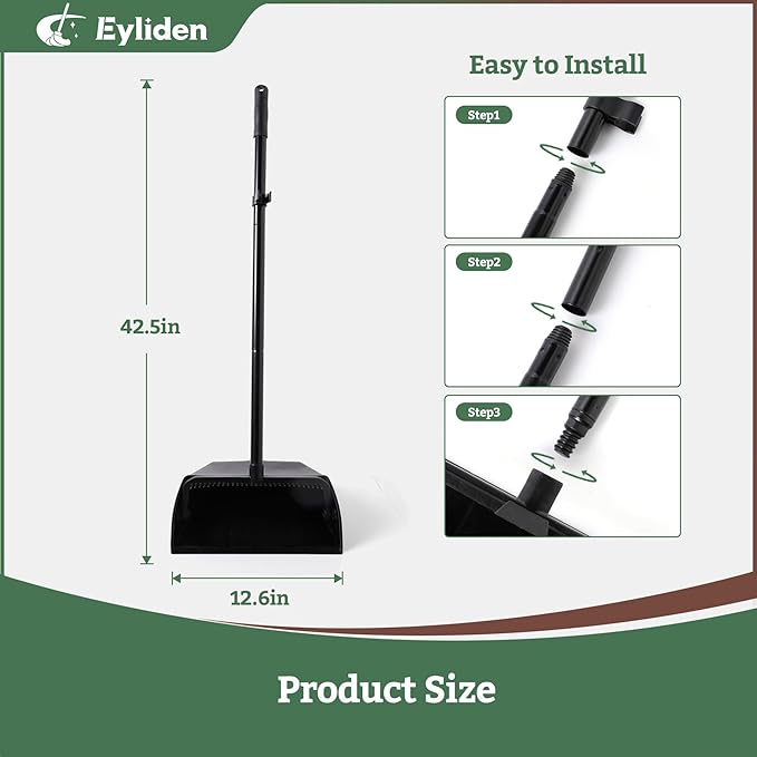 Eyliden Large Commercial Dustpan with Comb Teeth Upright Heavy Duty Dust Pan for Restaurants Garages Courtyard Sidewalks Lobby Home Kitchen Room Office Classroom (1pc Dustpan)