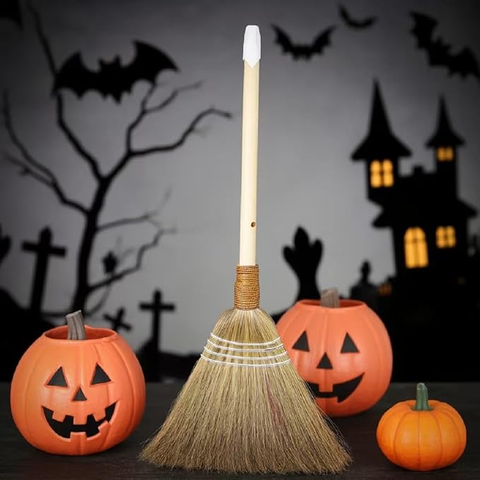 Wedding Broom for Jumping CeremonyHandmade Natural Whisk Broom with Wooden Handle for Halloween DIY Decoration Vietnamese Straw Soft Broom (12.6”Width 28.74” Length)