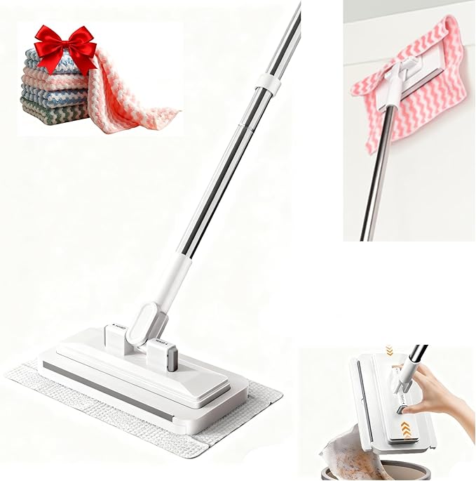 2026 New Snap Grip Mini Mop with 5 Reusable Cloths for Dry Wet Disposable Pads Zero-Touch Automatic Gripping Multi Surface Quick Cleanups for Alternative to Swiffer Sweeper