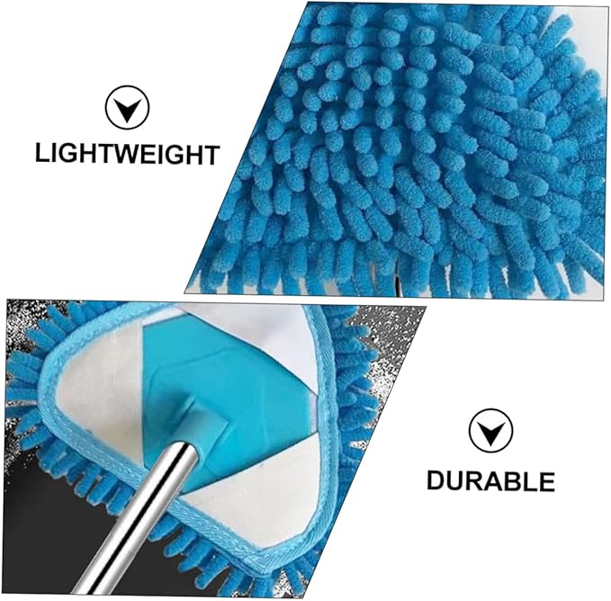 1pc Lightweight Rotatable Triangular Mop Telescopic Household Cleaning Tool for Hard Floors Swivel for Bathtubs Toilets Mirrors and Corners Blue