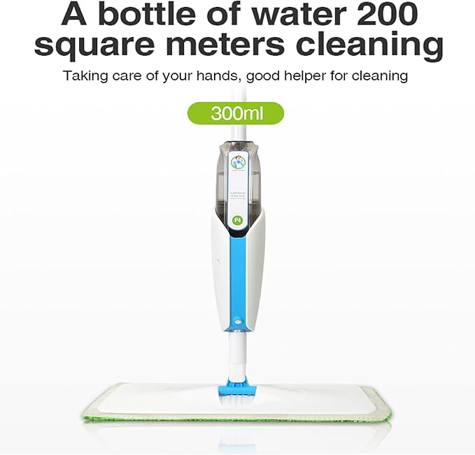 Washable Spray Mop with Reusable Bottle 360° Rotating Microfiber Floor Mop with 10.1oz Spray Bottle and 3 Extra Pads for Hardwood Laminate Tile Vinyl Floors Plastic Steel Blue