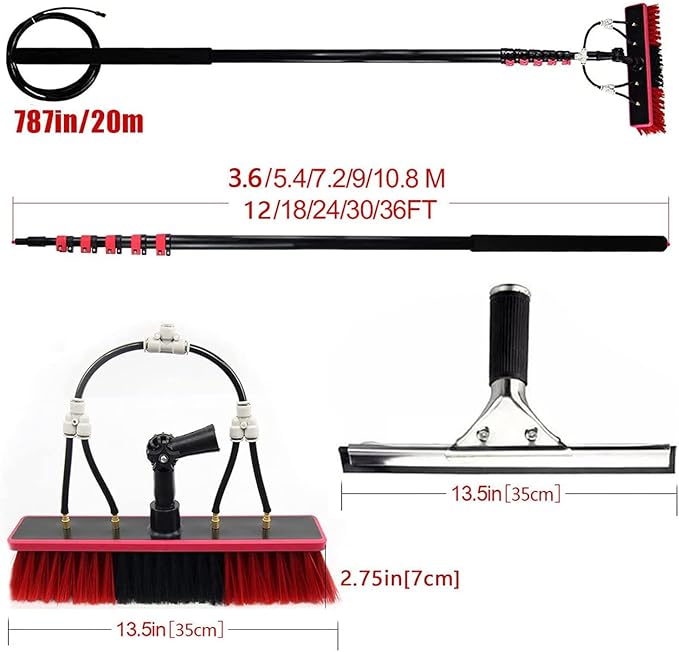 Water Fed Pole Adjustable Window Cleaning Brush Solar Panel Cleaning Brush Pole Cleaner Toolsglass Toolfor Window CleaningPhotovoltaic Panel Cleaning/10.8M/36Ft