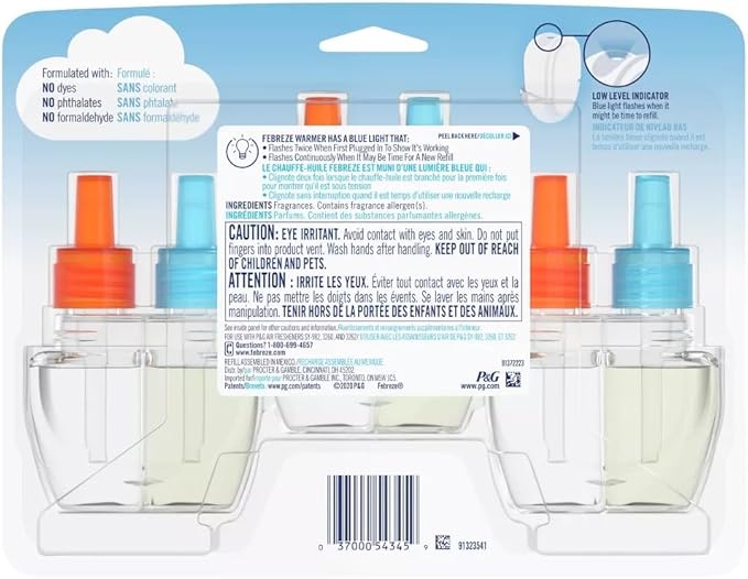 Febreze Odor-Fighting Air Freshener Room Fresheners Air Effects Air Freshener Refills Fade Defy Plug Technology - (1 Pack) contains (3) of 0.87 fl oz Refills (Hawaiian Aloha)