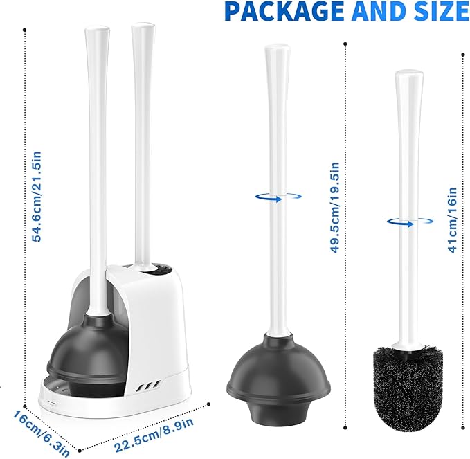 Toilet Plunger and Brush 2 Pack Bowl Brush and Heavy Duty Toilet Plunger Set with Ventilated Holder 2-in-1 Toilet Brush and Plunger Combo for 5.3-inch Toilet Drain Bathroom Cleaning