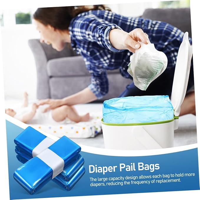 VOSAREA 5 Rolls Blue Pe Disposable Diaper Trash Bags 260mm X 7m Thickened Odor-proof Garbage Bags for Diaper Pail and Outdoor Trash Containers