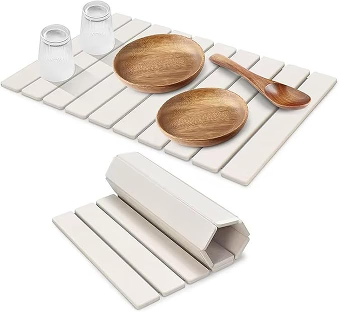 Large Stone Dish Drying Mat for Kitchen Counterdrying mat 24(L)×16(W)diatomaceous earth dish drying matquick drying stone mat for kitchen sinkdrying dish mat white