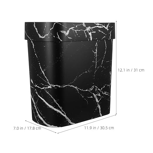 VALICLUD Oval Marble Pattern Plastic Wastebasket Open Top Trash Bin with Innovative Ring for Secure Bag Placement for Bathroom Kitchen and Office Use Easy