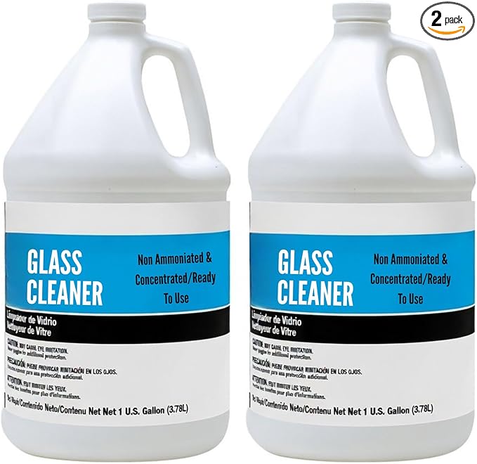 (2 Gallons) Glass and Window Cleaner | 128 Fl Oz 2 Jugs Ammonia Free Glass Cleaner Unscented Ready to Use Liquid Blue