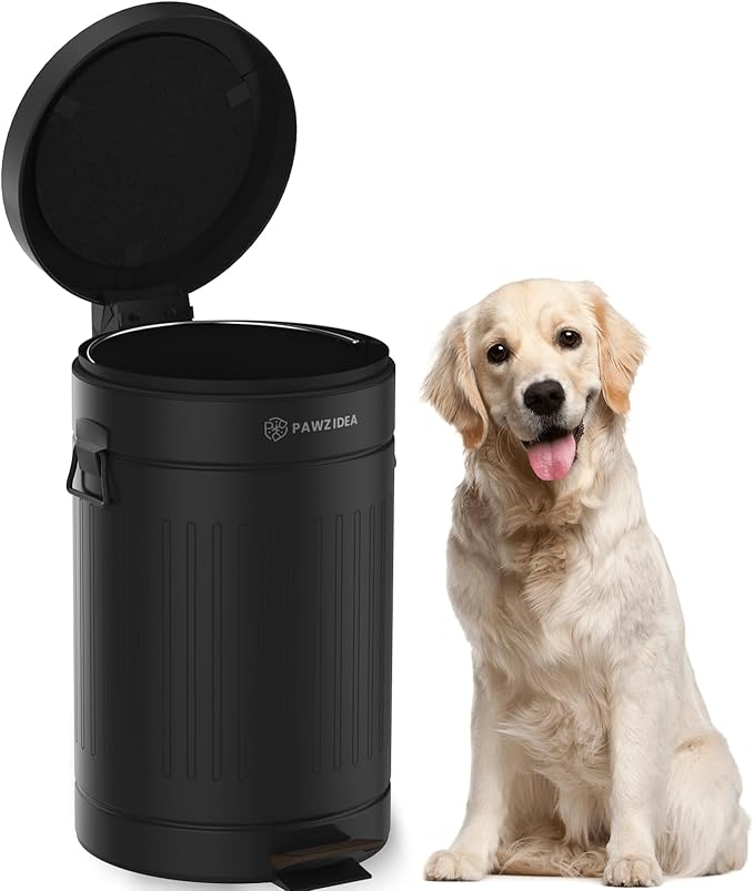 PAWZIDEA Dog Poop Trash Can Outside Odor Control 3.1 Gallon Outdoor Trash Can with Lid Waterproof Pet Waste Disposal Container Small Poop Bin Step Garbage Can 7.8in Activated Carbon Filter Black