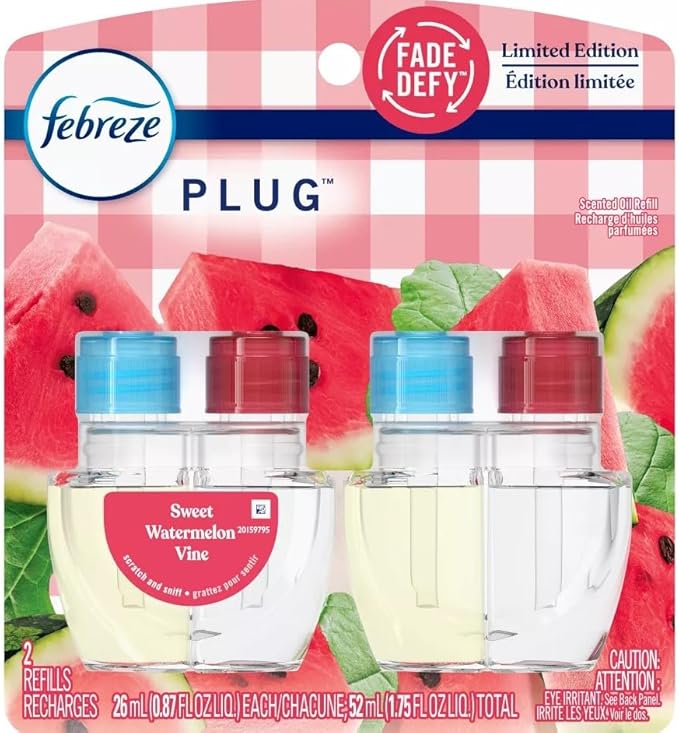 Generic Febreze Plug with Fade Defy Technology Air Freshener - Sweet Watermelon Vine - ((2) Count of 0.87 fl oz Refills) Clear