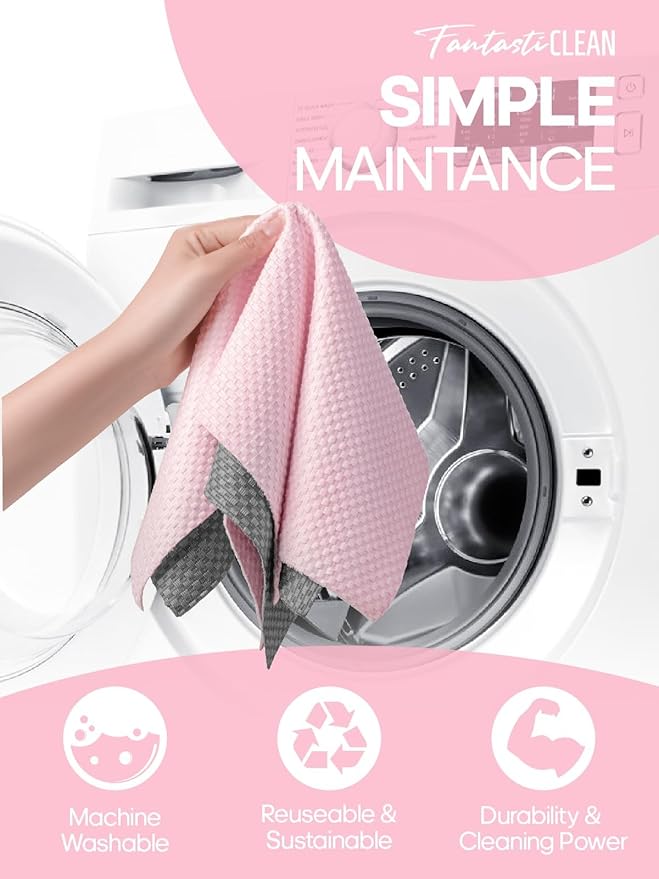 Fantasticlean Large Tear-Away Microfiber Cleaning Cloth Roll - 18'' by 12'' 36 Sheets Thick Dish Cloths Super Absorbent Reusable Kitchen Towels (Pink)