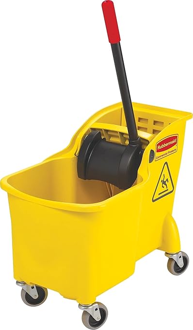 Rubbermaid Commercial Products 31 QT Tandem Mop Bucket and Wringer Combo on Wheels Yellow for Floor Cleaning/Wet Mopping