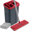 Hands-Free Mop and Bucket Set with 3 Washable Pads Wet/Dry Floor Cleaning System Red/Black