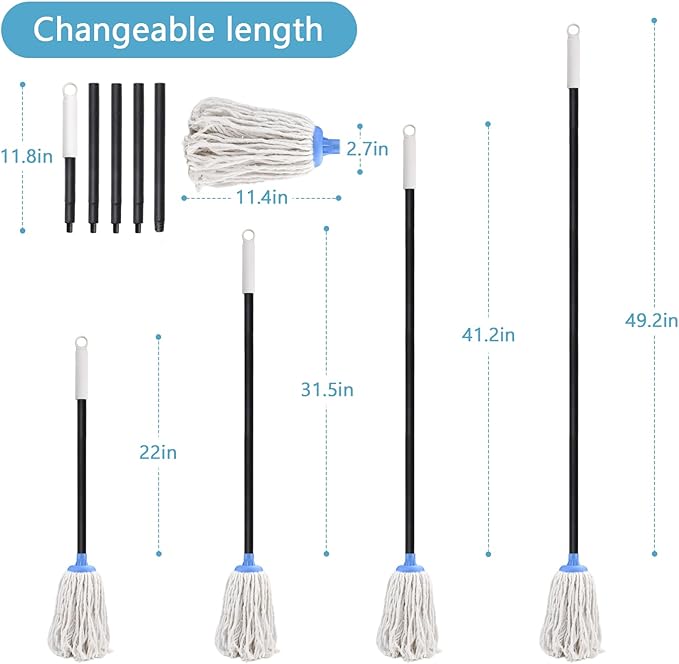 Indoor Mop for Floor Cleaning - Cotton Mops for Floor Cleaning 52-inch Simple Mops for Cleaning Living Rooms Bathrooms and Kitchens.