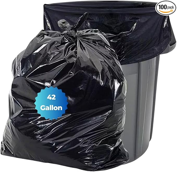 42 Gallon Heavy Duty Contractor Trash Bags - 40'' x 46'' Tear-Resistant Leak-Proof 100 Count - Industrial Strength for Construction Yard and Commercial Use