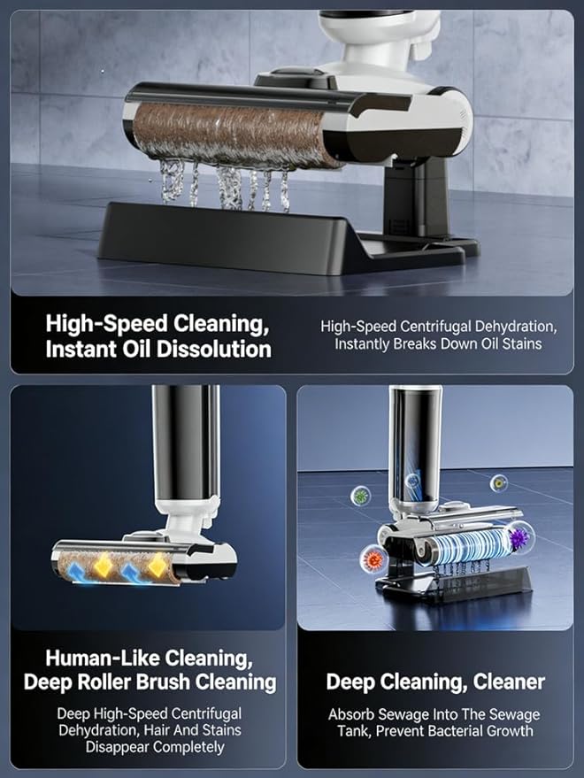 Vacuum Mop Wet/Dry Vacuum for Hard Floors Cordless Vacuum Cleaner with Fully Automatic Mopping Robot—Three-in-One