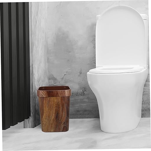 DOITOOL Wood Grain Trash Can Pattern Wastebasket for Bathroom Kitchen Office Elegant and Space-Saving Design Easy to Clean Reusable Rubbish Bin