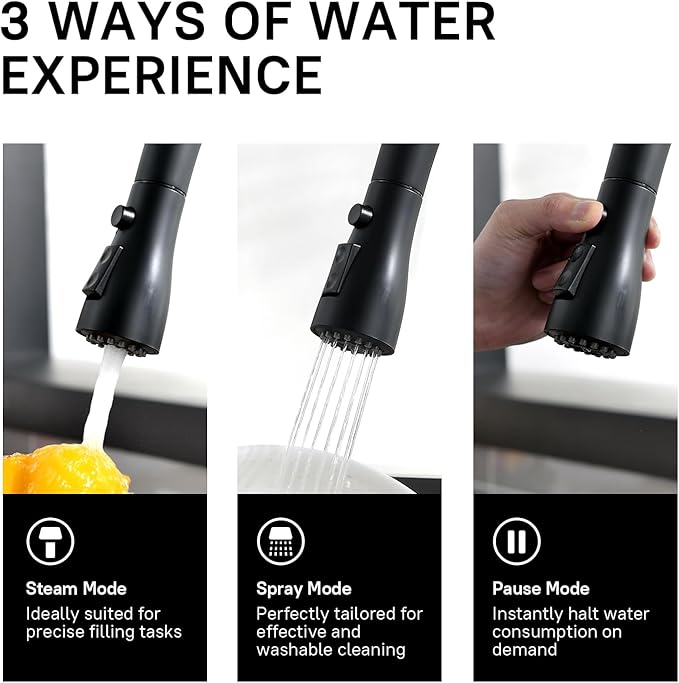 WEWE Kitchen Faucets with Pull Down Sprayer Black Kitchen Faucet Commercial Single Handle Design with Perfect Arc with Hoses for Rv Kitchen Bar (2 Pack)