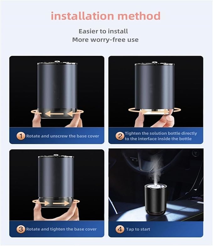 Smart Car Air Freshener 50ML Perfume Ultrasonic Mist Aromatherapy Diffuser Portable Humidifier for Car and Home Use Automatic Start and Stop 3 Modes 4 Freshness Principles(Shangri-La)