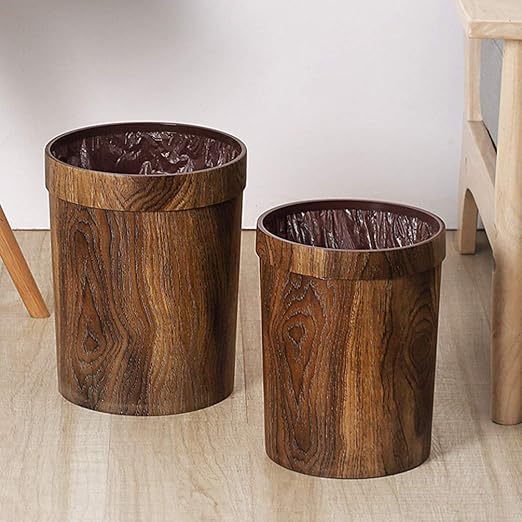 LIFKOME 1pc Rustic Imitated Solid Wood Trash Can Compact Waste Bin for Home Bathroom Office Kitchen Elegant Design Easy to Clean Lightweight