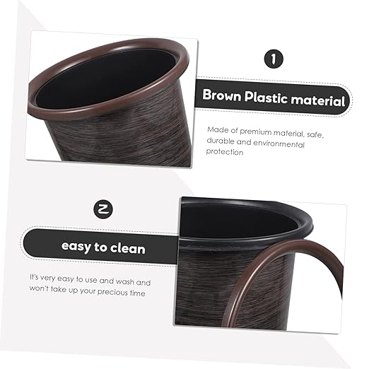 PRETYZOOM 2pcs Vintage Wood Grain Waste Baskets Practical Round Trash Containers for Home Thickened Material Stylish Design Easy to Clean