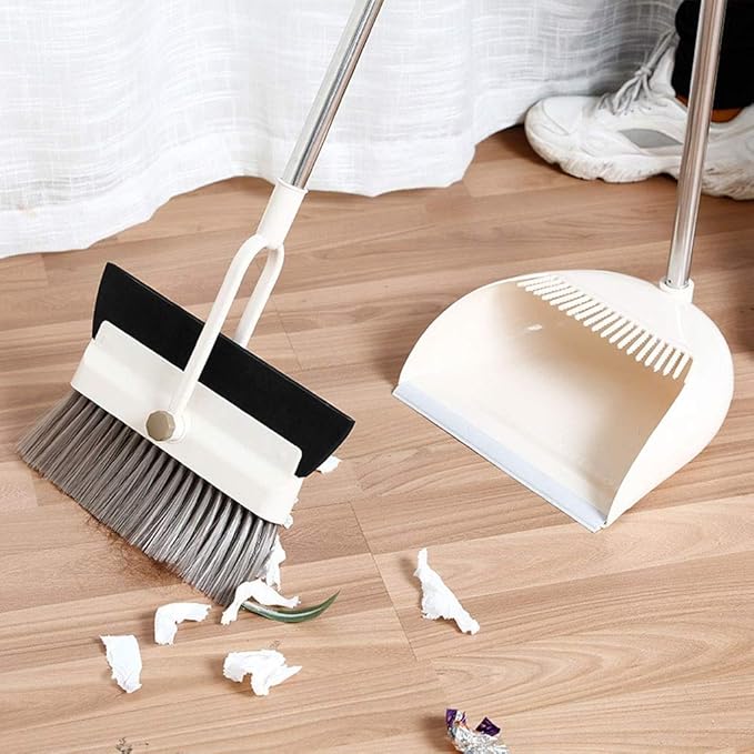 Dust Pan and Broom Cleans Combo Home Kitchen Room Office Lobby Floor Use Upright Stand up Dustpan Set