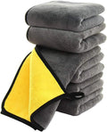 SOFTBATFY Ultrasoft Large Thick and Quick Drying Car Microfiber Cleaning Towel 800GSM Polishing Waxing Auto Detailing Towel Cloth (6pack16 x 16inches) (Grey-Yellow)