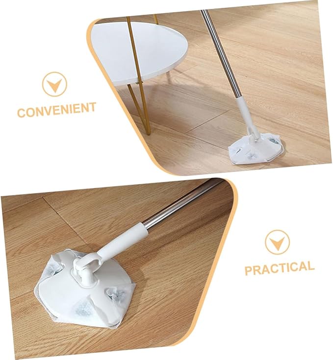 Household Dust Mop with Dry Tissue Refill Detachable Triangular Electrostatic Floor Duster Rotatable Mop Head for Hardwood Floors and Wall Cleaning with Washable Pad