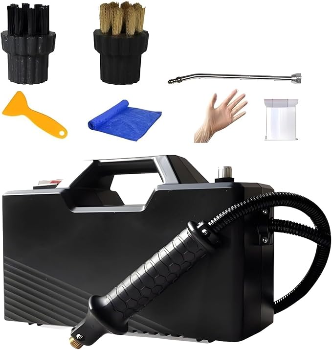 High Pressure Steam Cleaner 3800W Self Priming Steam Cleaning Machine 6000ML Portable Handheld Steamer with 2 Brushes and an Extension Elbow 9.5 Bar Steam Pressure (Black)