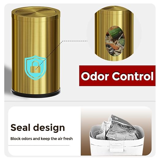 9 Liter/2.4 Gallon Gold Trash can with Swing lid Brass Small Trash can Gold Trash Bin with Lid for Office Living RoomBathroomRestaurant Bathroom