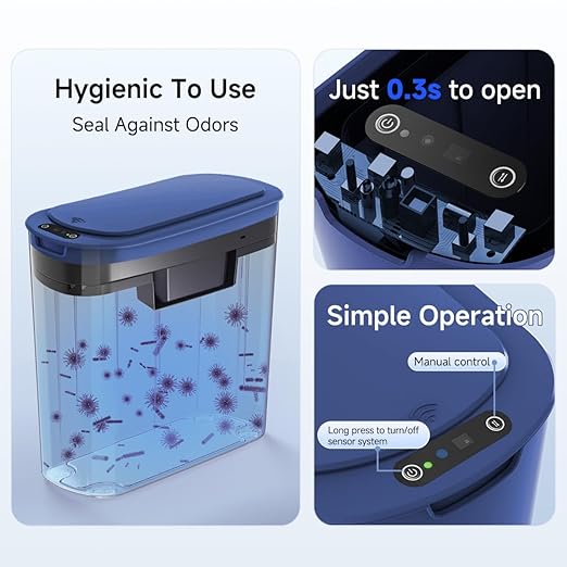 TIPGO 5 Gallon Motion Senor Bathroom Trash Can with Lid Automatic Garbage Can Touchless Smart Plastic Waste Basket for Narrow Spaces Bathroom Office Bedroom Living Room (Blue)