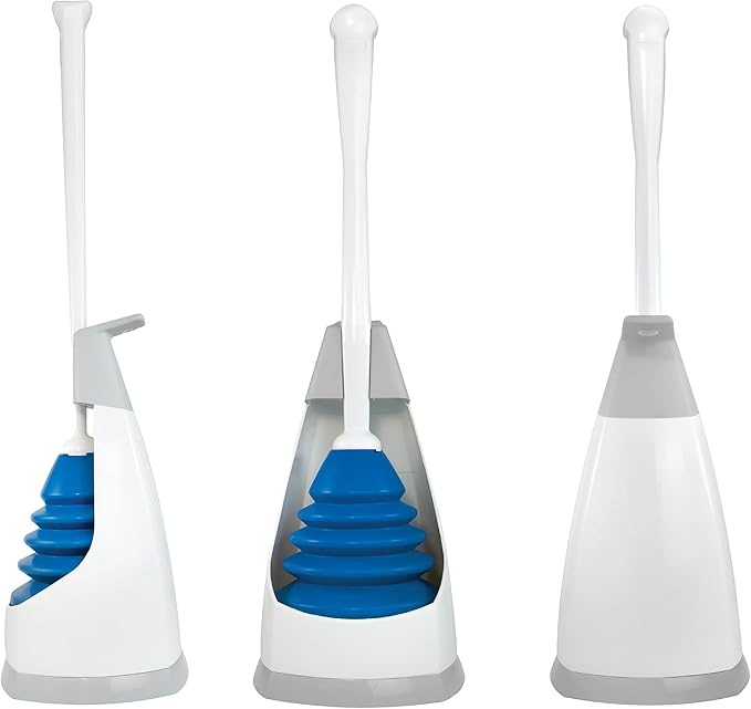 Unger EZ Plunger with No-Drip Carrying Caddy Tight Seal Toilet Bowl Tool with Portable Holder Discreet Bathroom Cleaning Supplies Declogger with Cover Accordion Shape for Less Splash Back