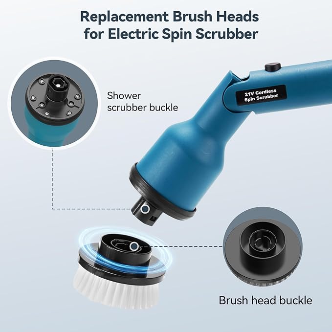4 Replaceable Brush Heads for Uaoaii 21V Electric Spin Scrubber Cordless Shower Scrubber Replacement Brushes for Bathrooms Kitchens Floors Tiles Tubs Cleaning