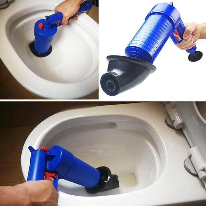 Toilet Plunger Manual High Pressure Air Toilet Plunger with Replaceable Plug for Unclog Toilet Bathroom Bathtub Floor Drain Clogged Pipe(Blue)
