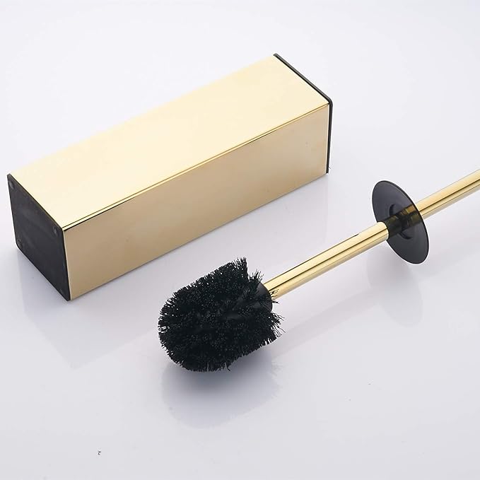 BGL Freestanding Solid Stianless Steel 304 Toilet Bowl Brush and Holder for Bathroom Storage and Organization - Space Saving Sturdy Deep Cleaning Covered Brush (Gold)